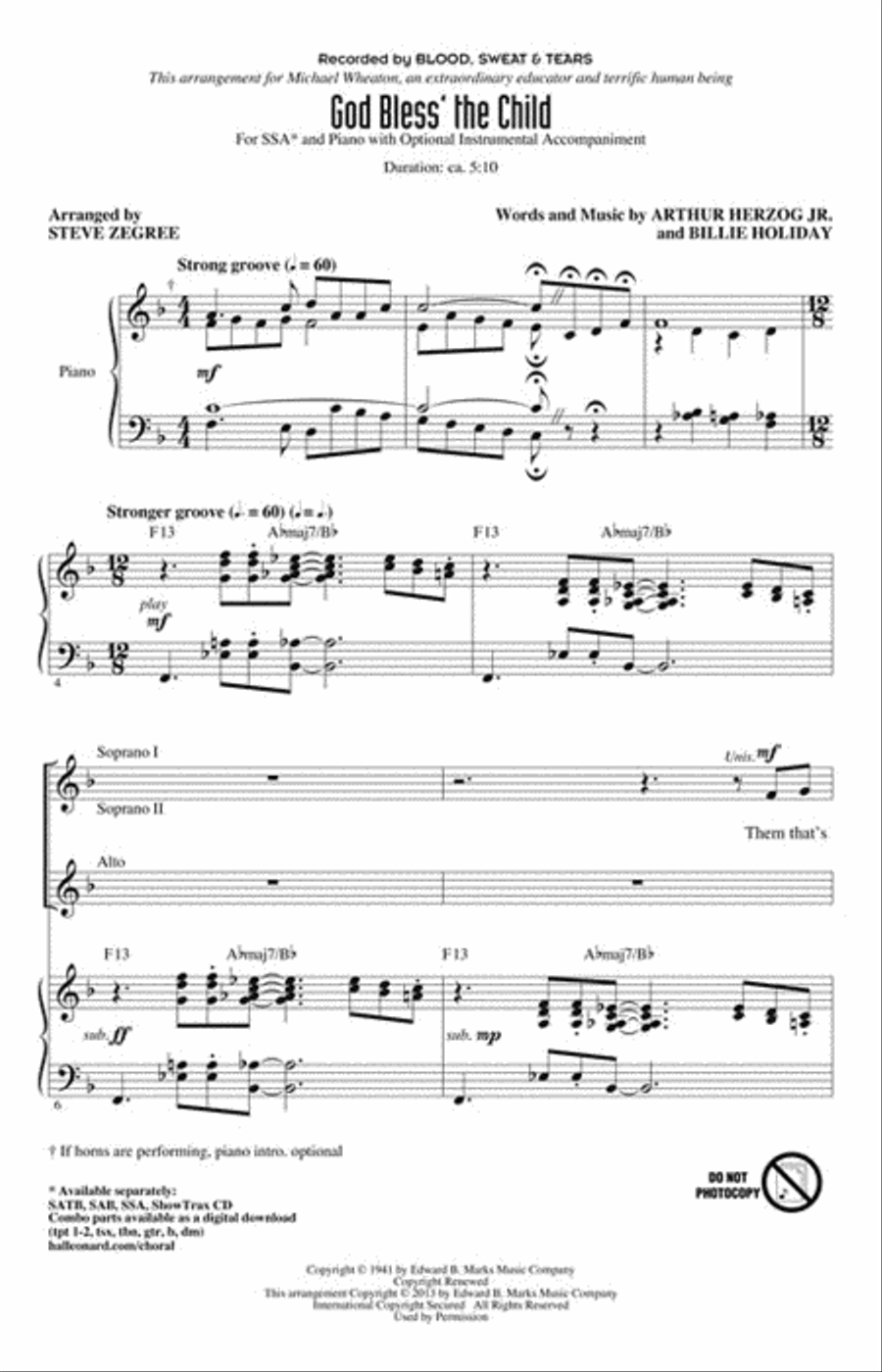 God Bless' the Child SSA scores gallery preview page 2