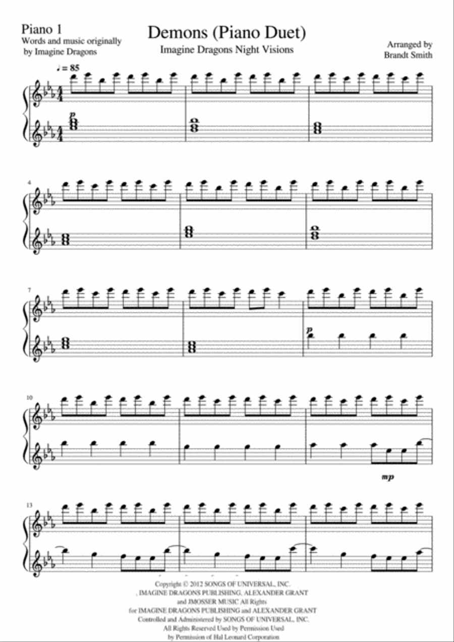 Demons Piano scores gallery preview page 1
