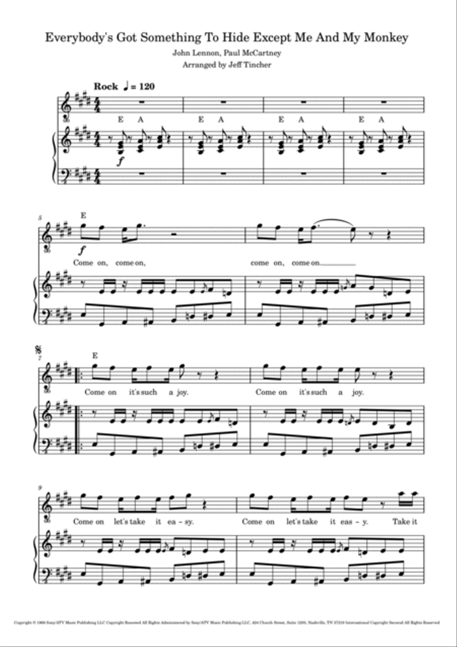 Everybody's Got Something To Hide Except Me And My Monkey Piano, Vocal, Guitar scores gallery preview page 2
