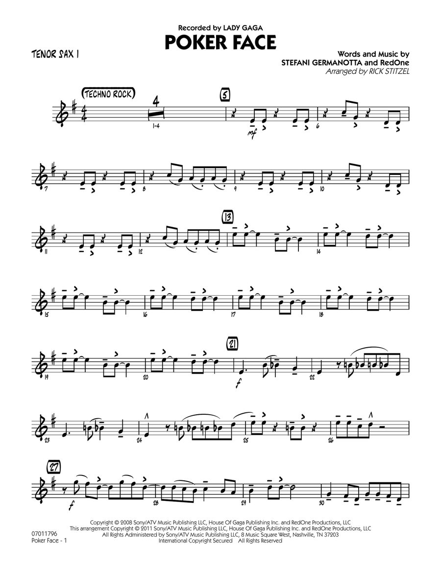 Poker Face - Tenor Sax 1 Jazz Ensemble scores gallery preview page 1