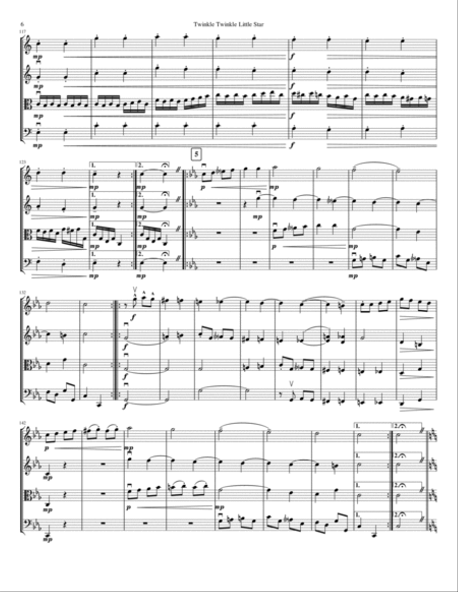 Twinkle Twinkle Little Star String Quartet scores gallery preview page 6