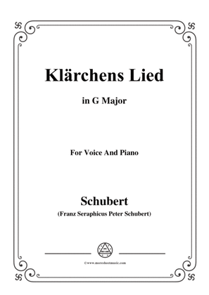 Book cover for Schubert-Klärchens Lied,Love,D.210,in G Major,for Voice&Piano