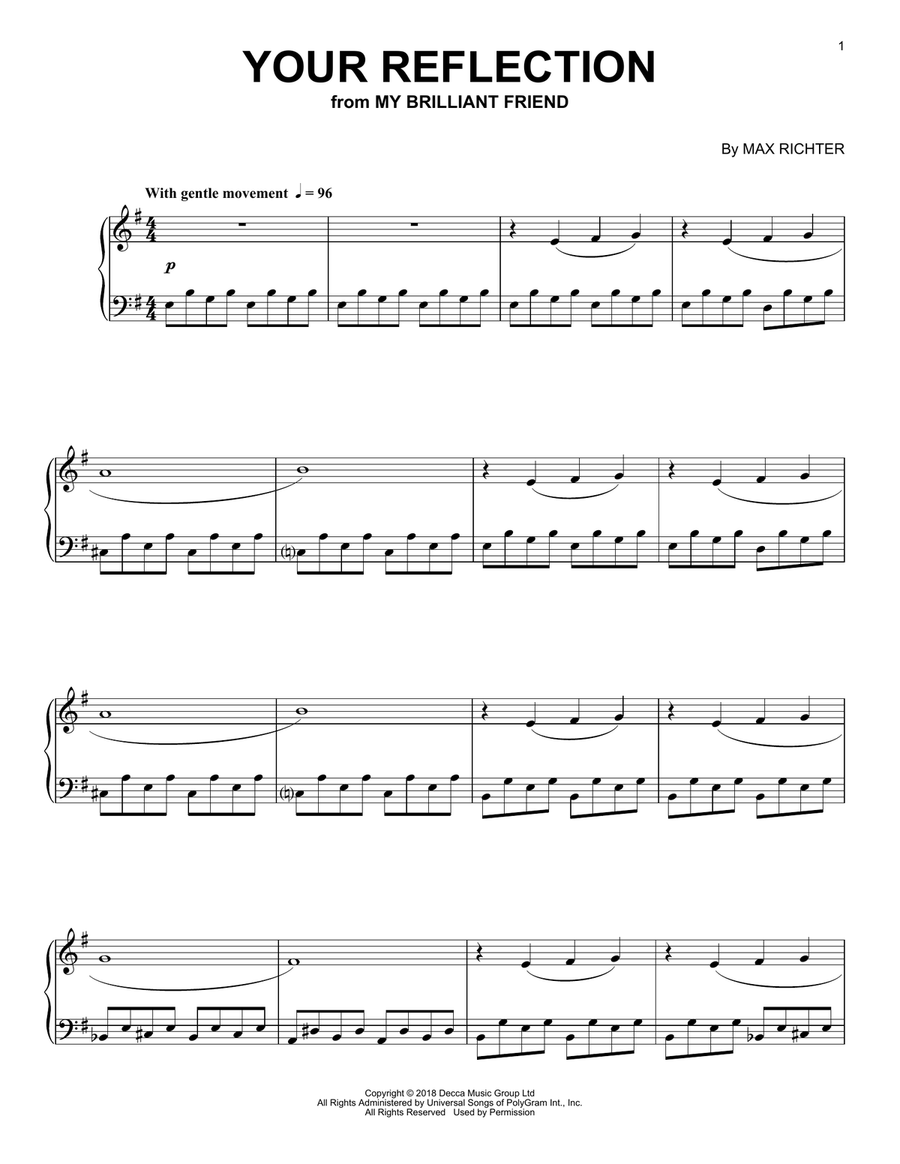 Your Reflection (from My Brilliant Friend) Piano Solo scores gallery preview page 1
