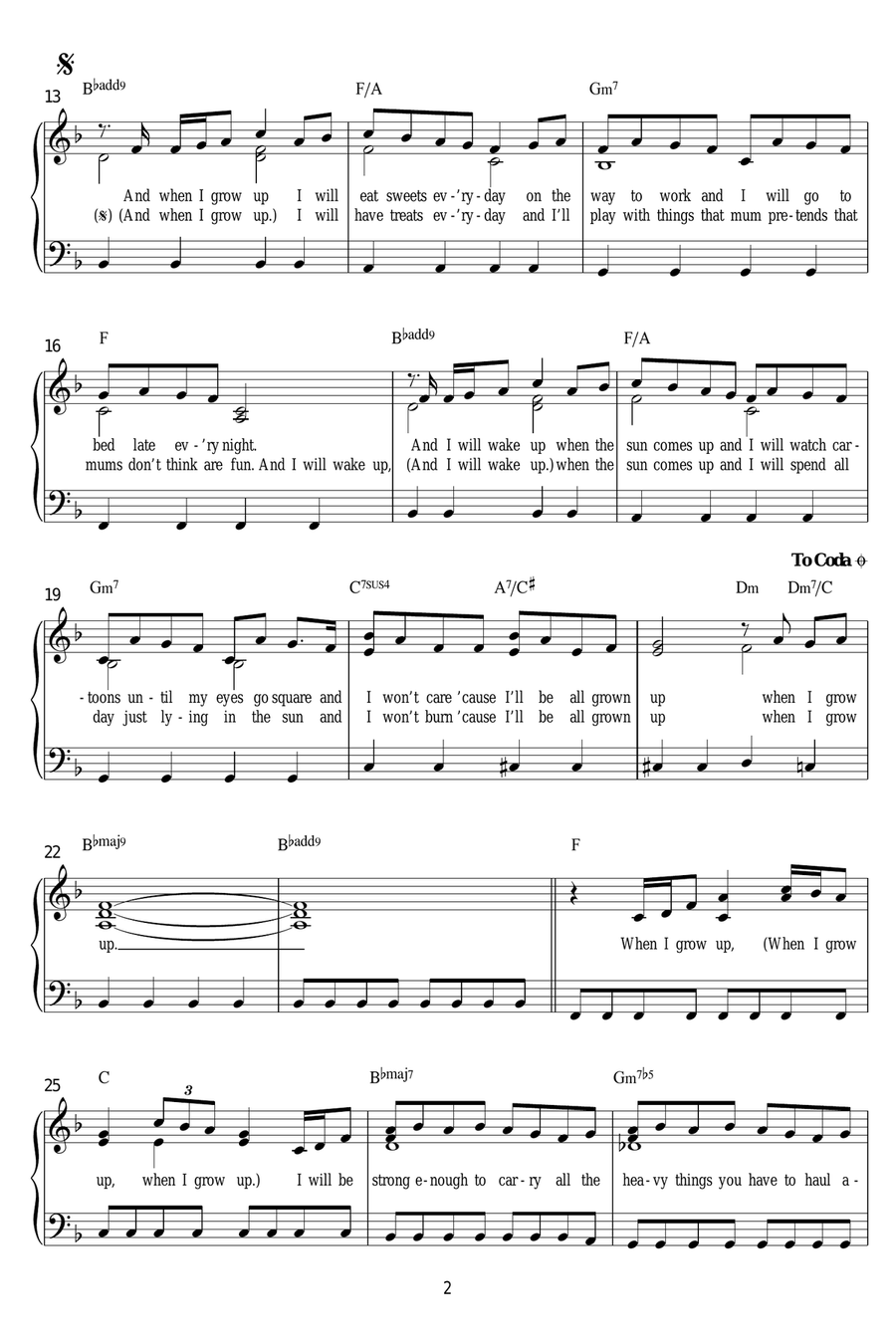When I Grow Up (From 'Matilda The Musical') Easy Piano scores gallery preview page 2