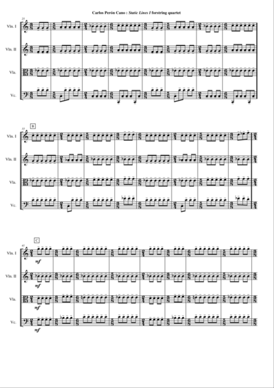 Carlos Perón Cano: Static Lines I (2003) for string quartet String Quartet scores gallery preview page 3