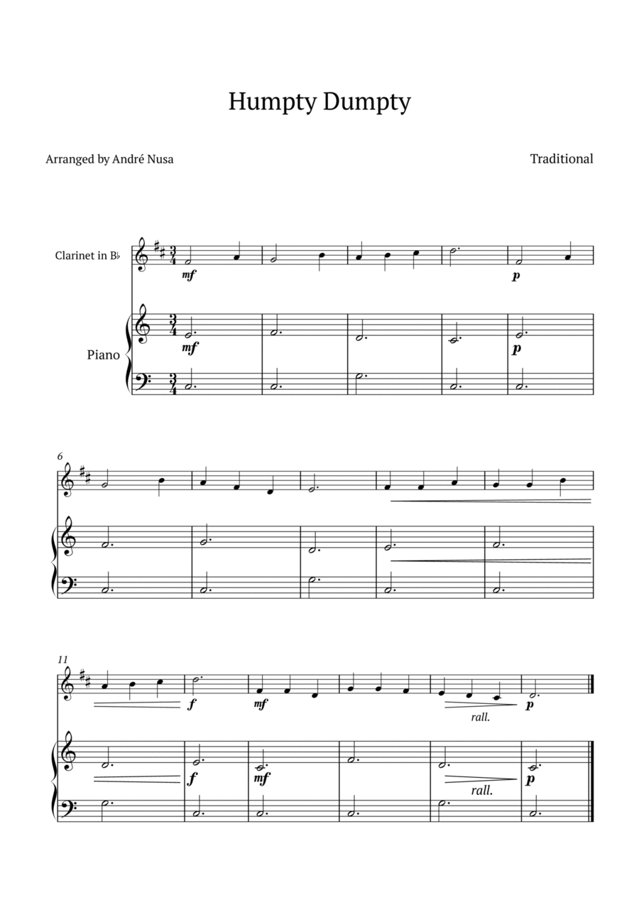 Humpty Dumpty B-Flat Clarinet scores gallery preview page 1