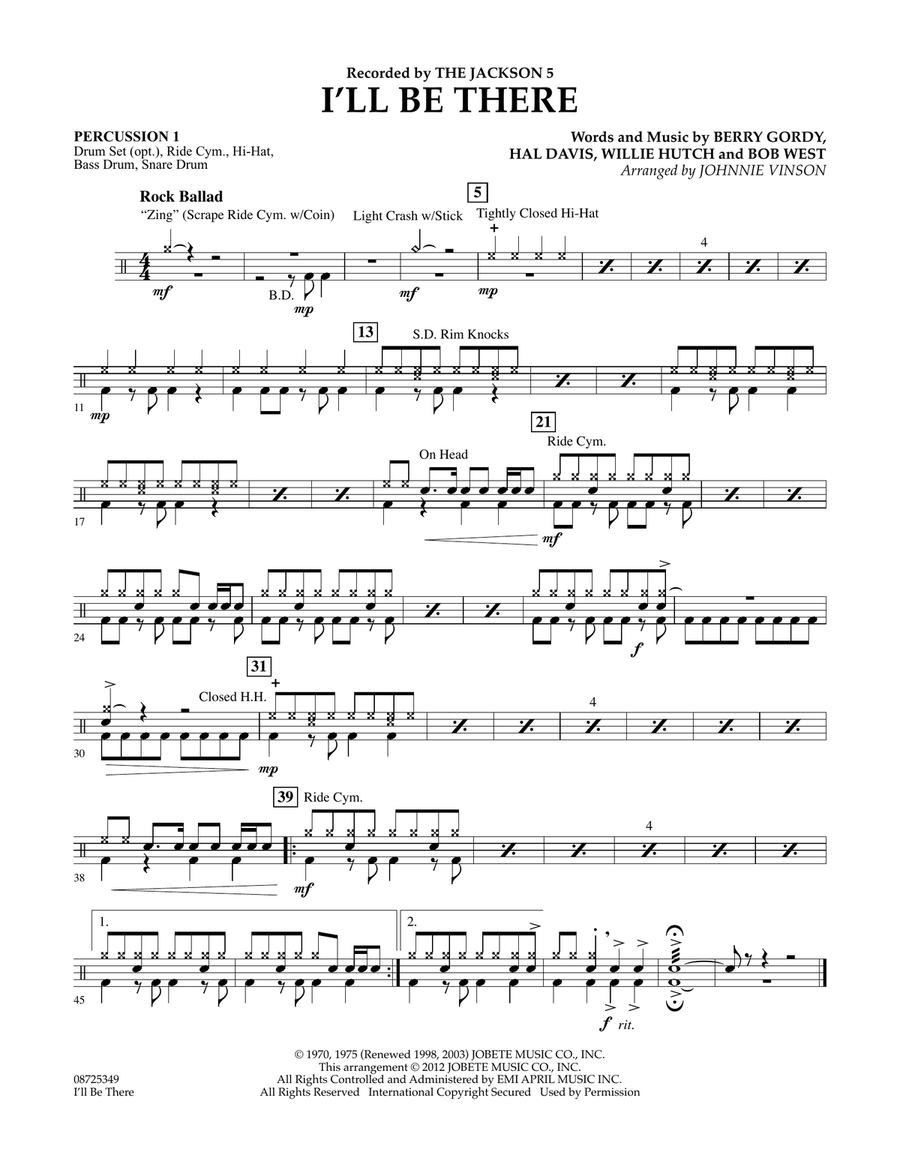 I'll Be There - Percussion 1 Concert Band scores gallery preview page 1