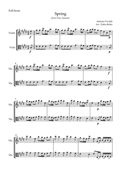 Spring (from Four Seasons of Antonio Vivaldi) for Violin & Viola Duo image number null