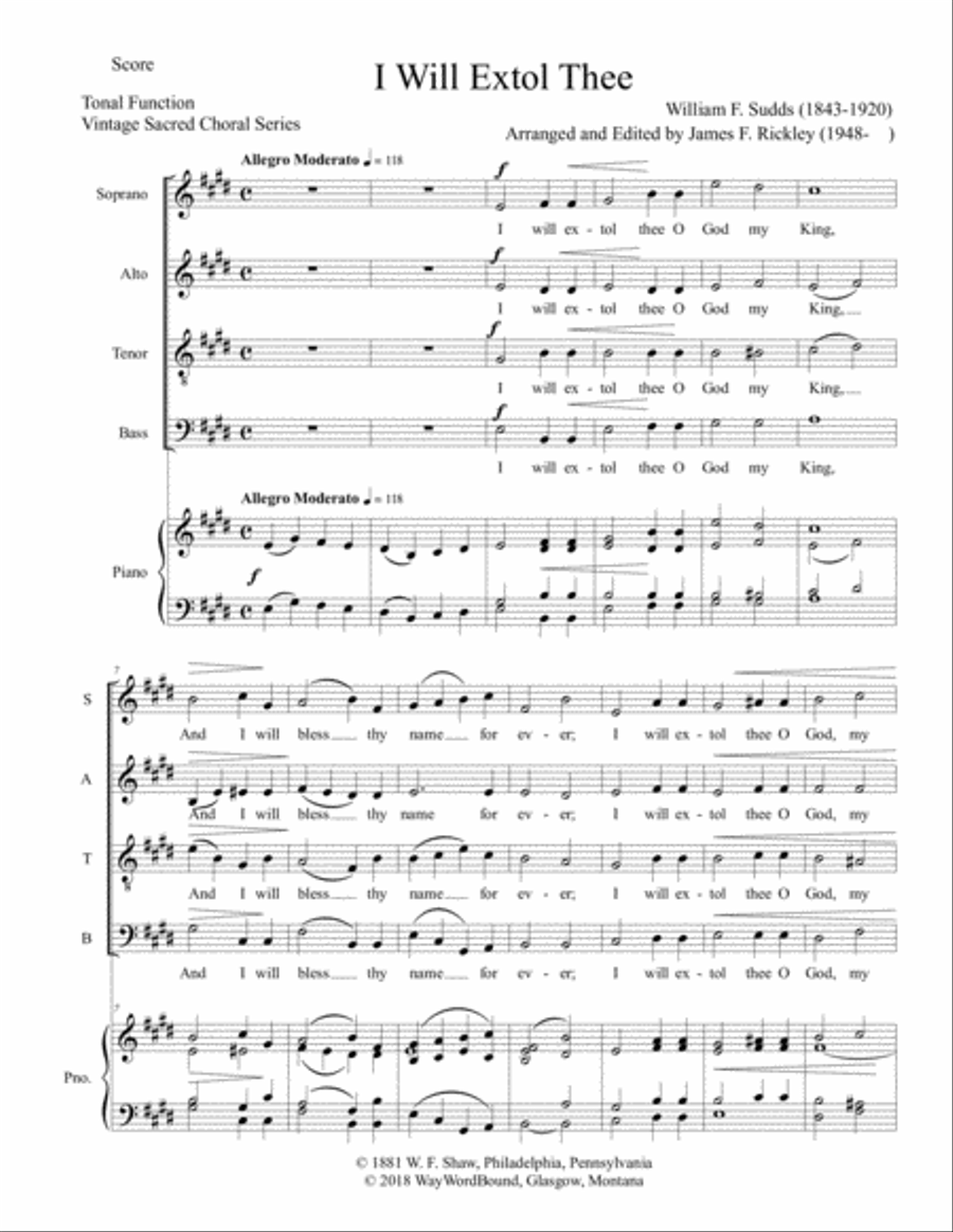 I Will Extol Thee 4-Part scores gallery preview page 1
