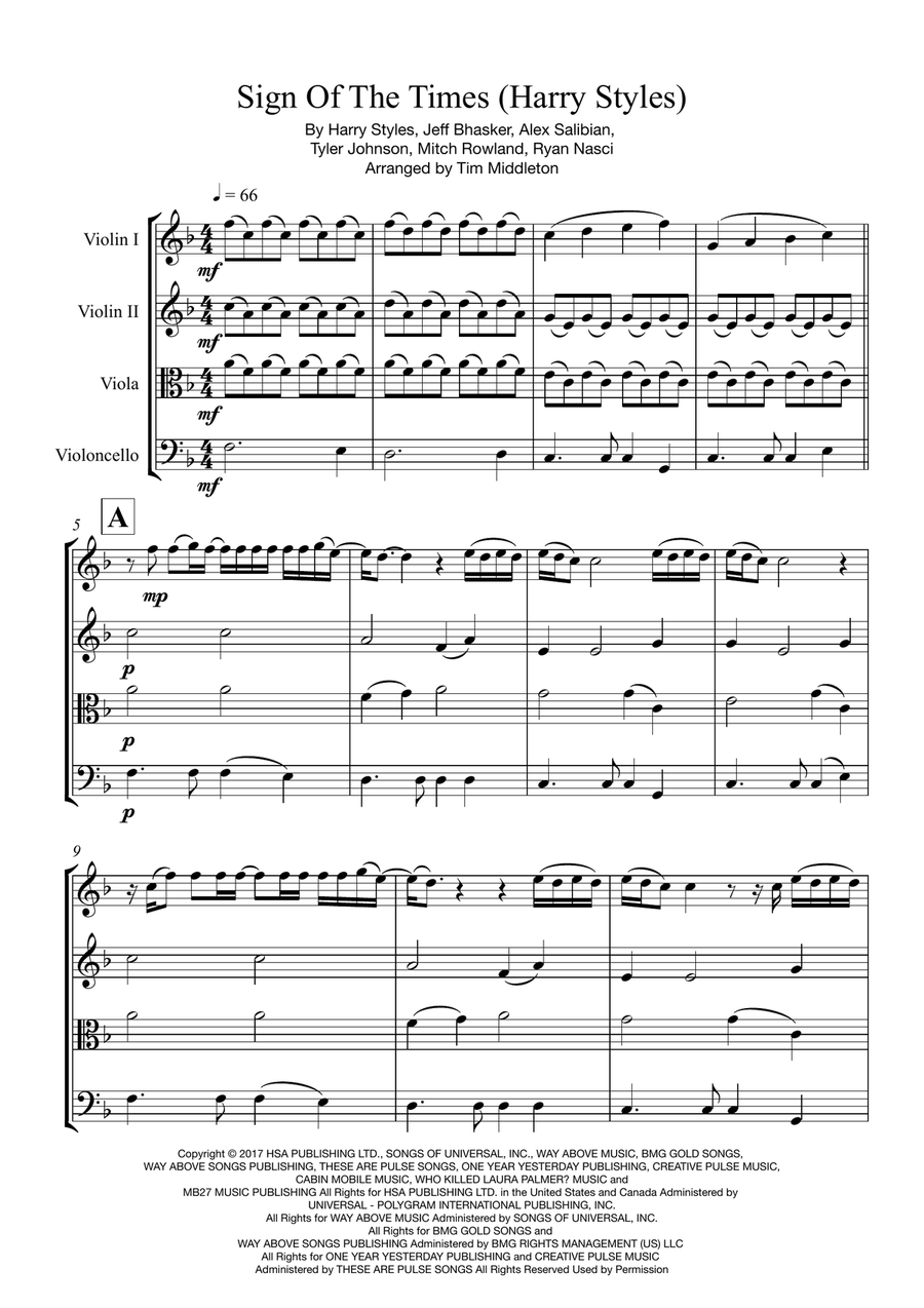 Sign Of The Times String Quartet scores gallery preview page 4