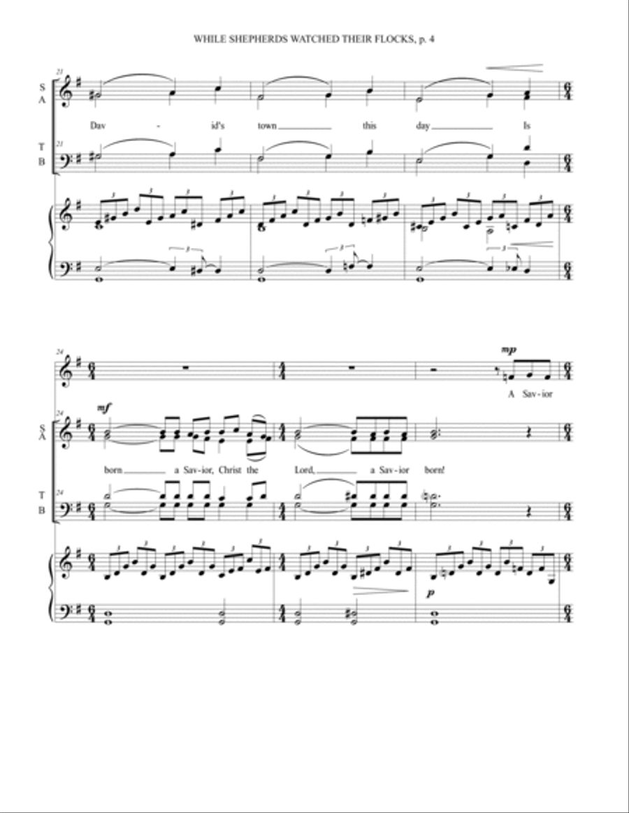 Second Mvmt (SATB), While Shepherds Watched Their Flocks / Rachmaninoff's Piano Concerto No. 2 4-Part scores gallery preview page 4
