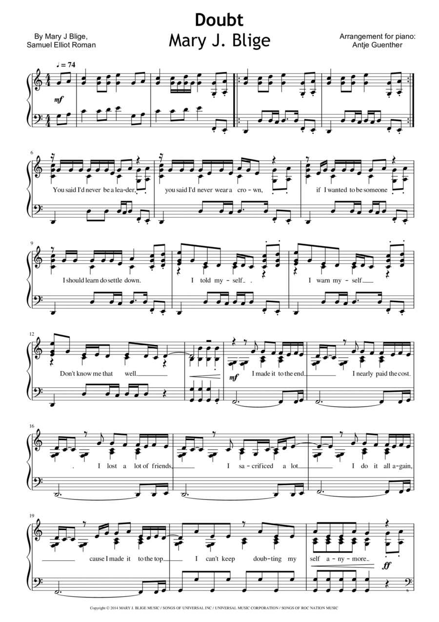 Doubt Piano Solo scores gallery preview page 1