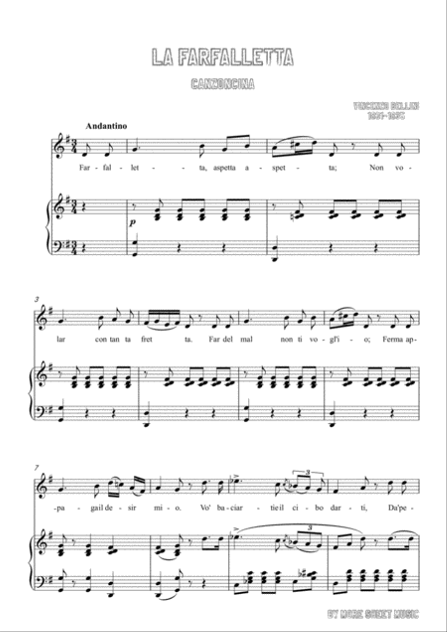 Bellini-La farfalletta in G Major,for voice and piano Voice Solo scores gallery preview page 3