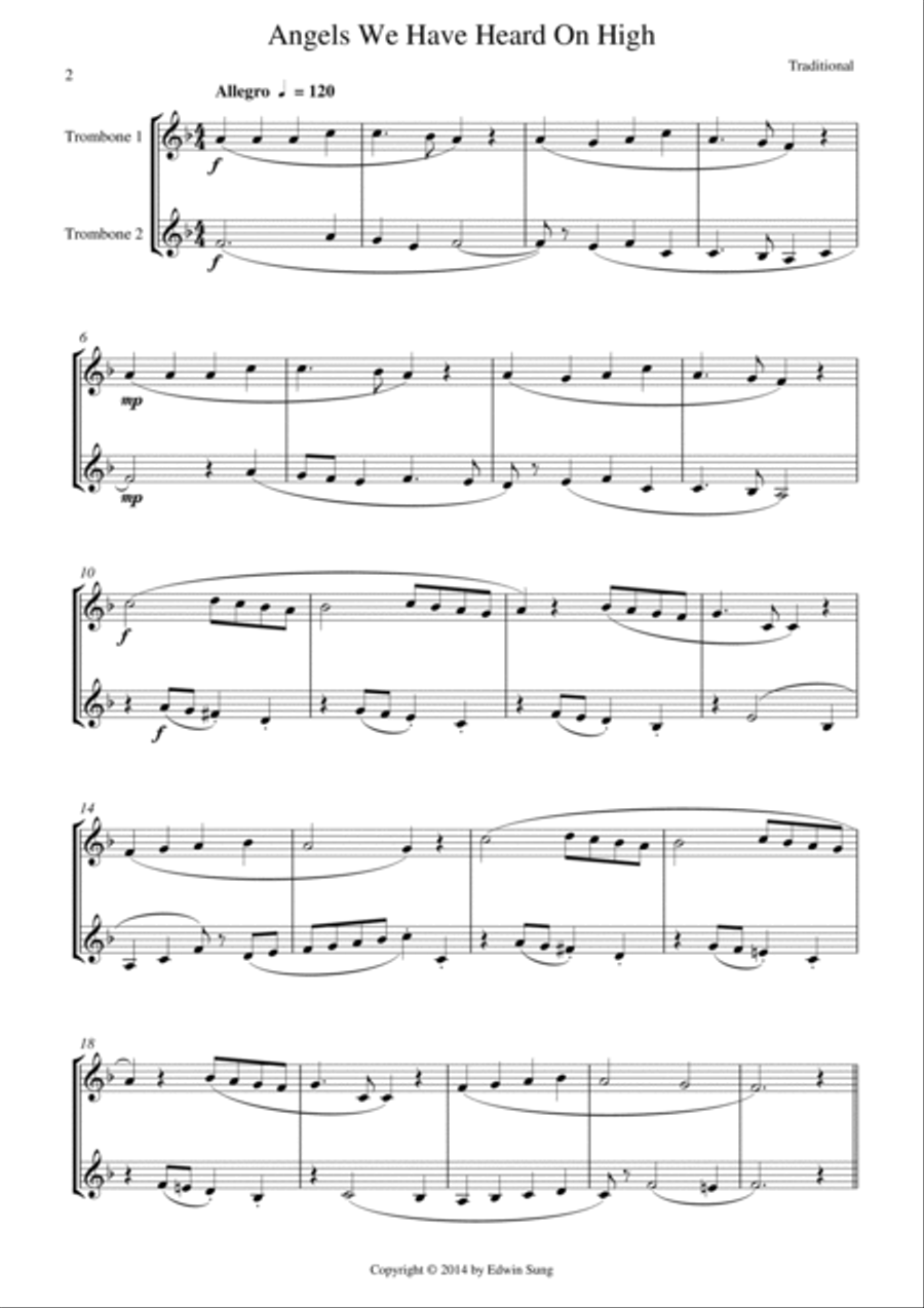 15 Popular Christmas Songs for Trombone Duet (Bb Treble) (Suitable for beginning / intermediate trom Trombone Duet scores gallery preview page 2