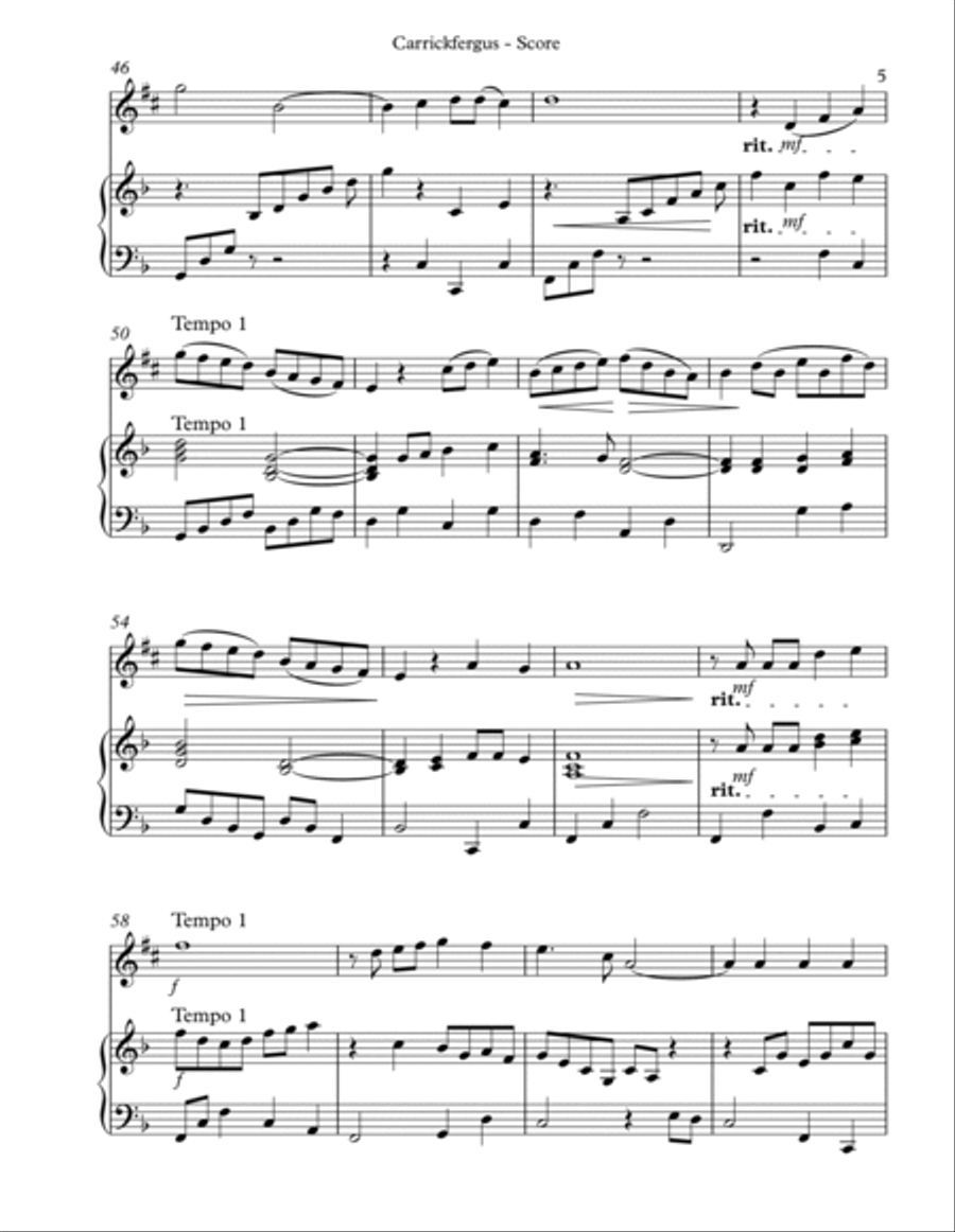 Carrickfergus Duet for Eb Alto Saxophone & Harp image number null