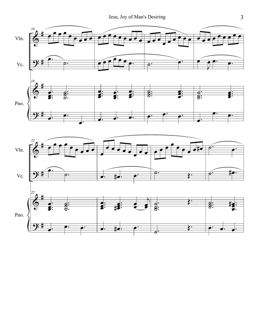 Jesu, Joy of Man's Desiring (Violin and Cello Duet) with optional piano accompaniment Piano Trio scores gallery preview page 3