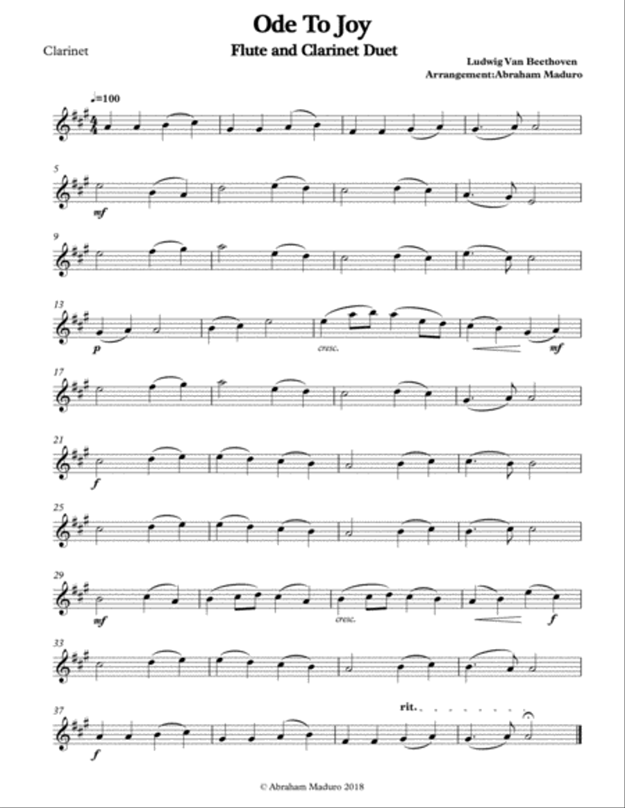 Beethoven`s Ode to Joy Flute Clarinet Duet-Three Tonalities Included Woodwind Duet scores gallery preview page 5