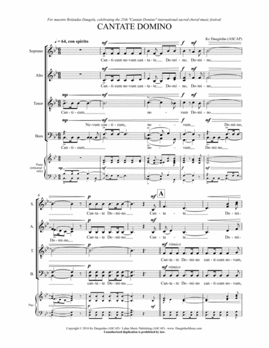 Cantate Domino (fanfare for SATB chorus) - SCORE with piano reduction image number null