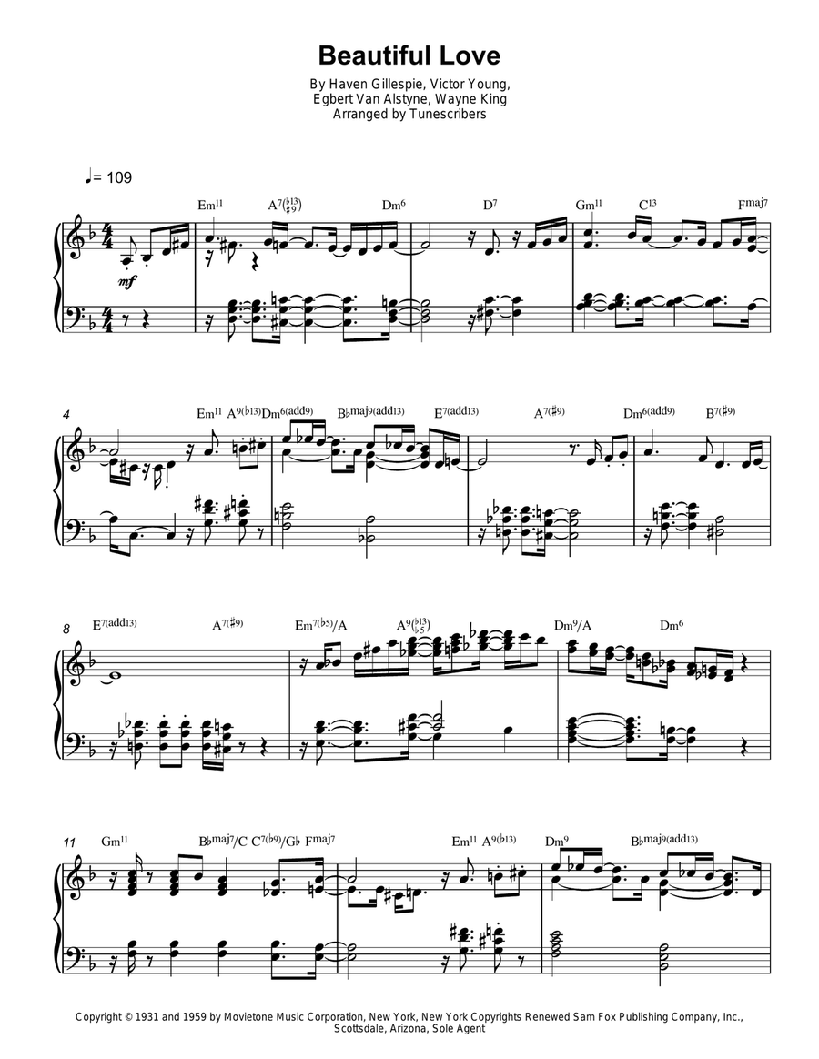 Beautiful Love Beautiful Love Piano Solo scores gallery preview page 1