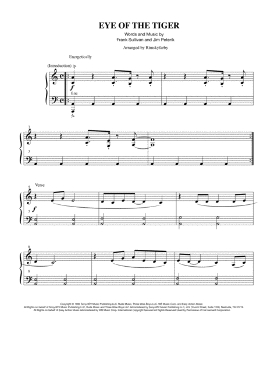 Eye Of The Tiger Easy Piano scores gallery preview page 2