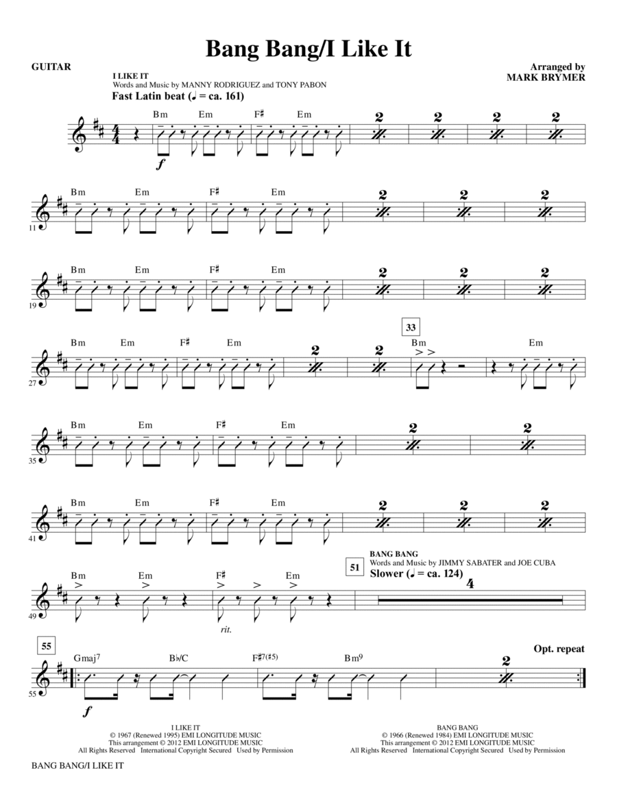 Bang Bang/I Like It - Guitar Choir scores gallery preview page 1