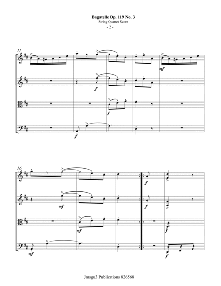 Beethoven: Bagatelle Op. 119 No. 3 for String Quartet image number null