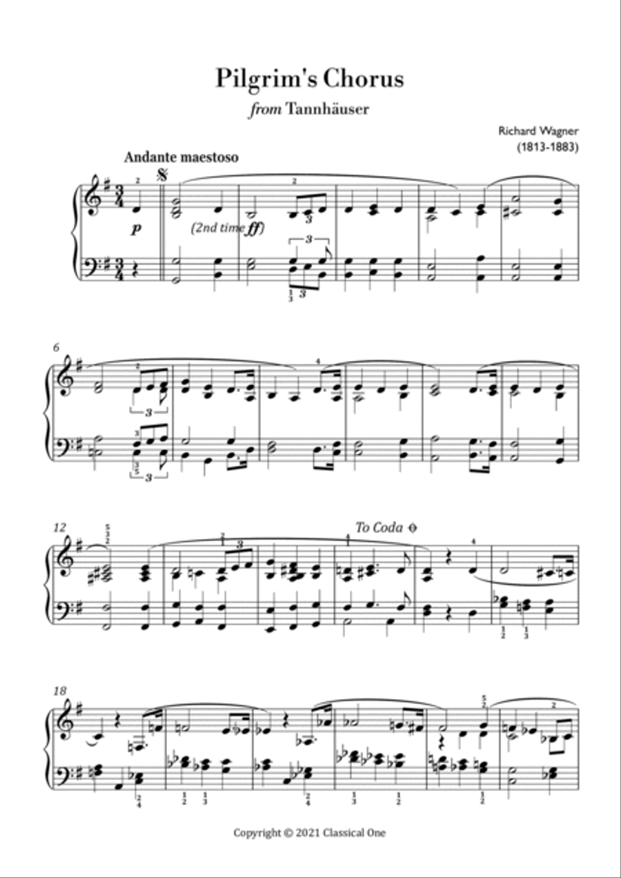 Wagner - Pilgrim's Chorus(Easy Piano) Easy Piano scores gallery preview page 2