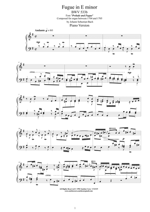Book cover for Bach - Fugue in E minor BWV 533b - Piano version