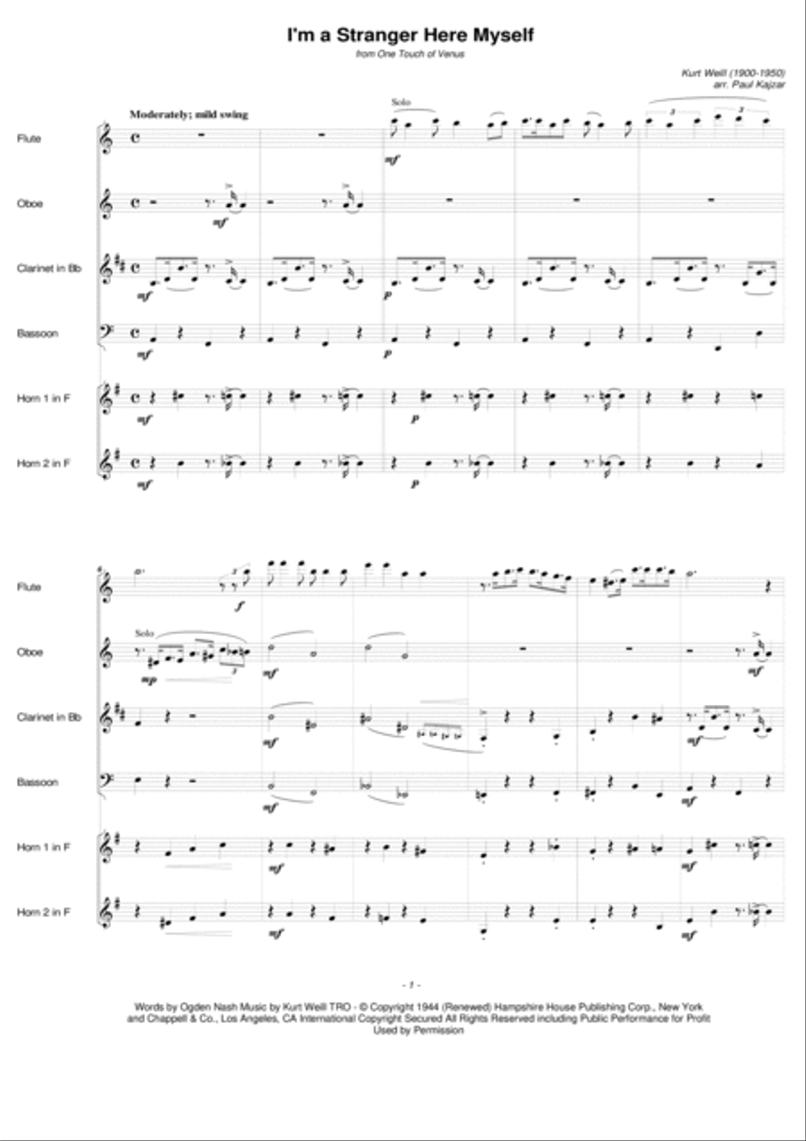 I'm A Stranger Here Myself Woodwind Ensemble scores gallery preview page 2