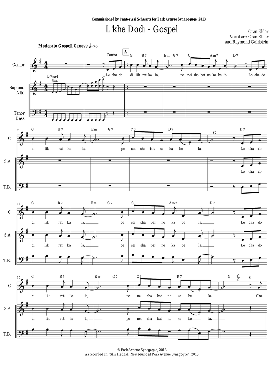 L'kha Dodi - Gospel L'kha Dodi - Gospel 4-Part scores gallery preview page 1