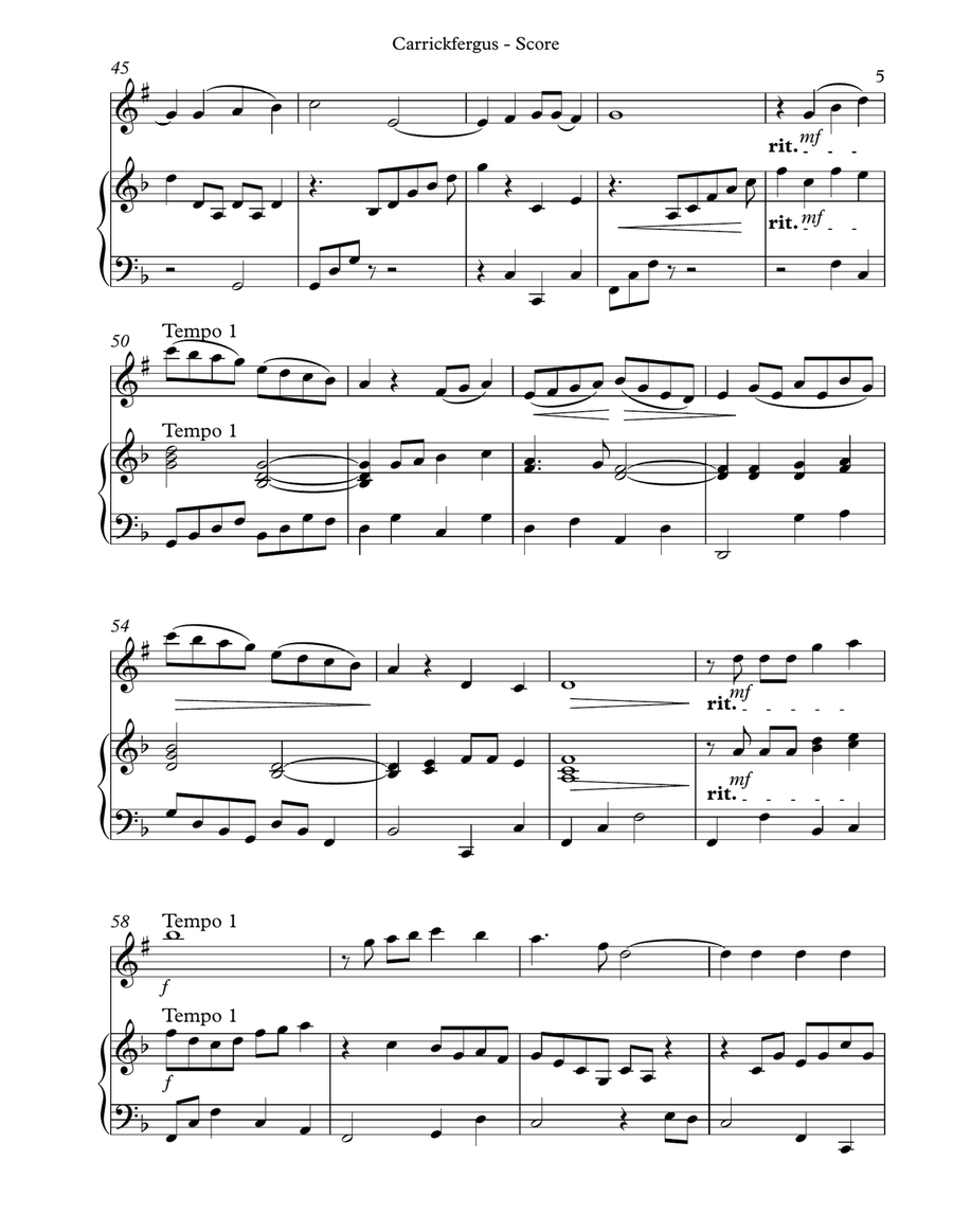 Carrickfergus Duet for Bb Trumpet & Harp Trumpet Duet scores gallery preview page 5