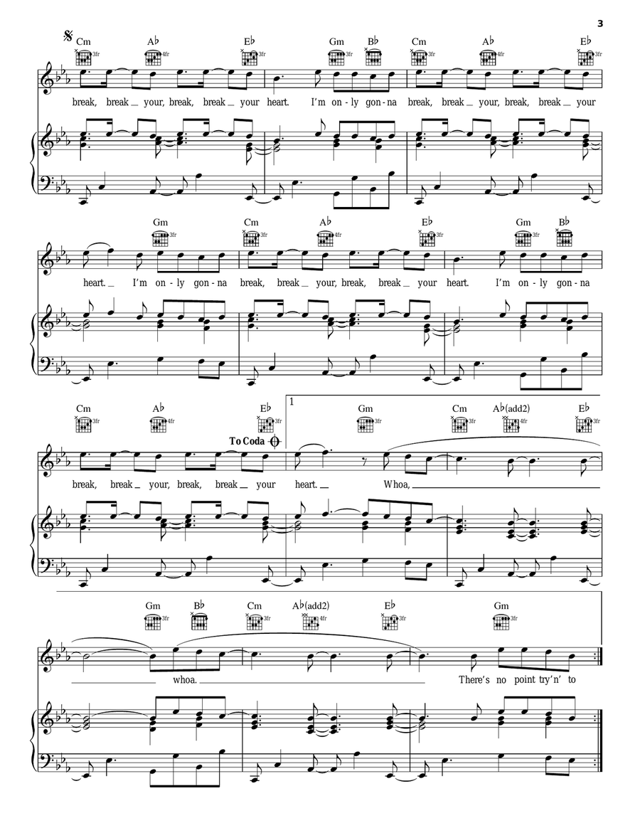 Break Your Heart Break Your Heart Piano, Vocal, Guitar scores gallery preview page 3