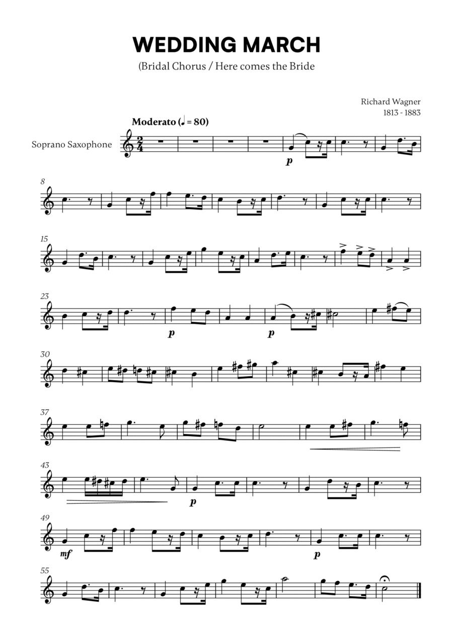 Richard Wagner - Wedding March (Here comes the Bride) (for Soprano Saxophone Solo) Soprano Saxophone scores gallery preview page 1