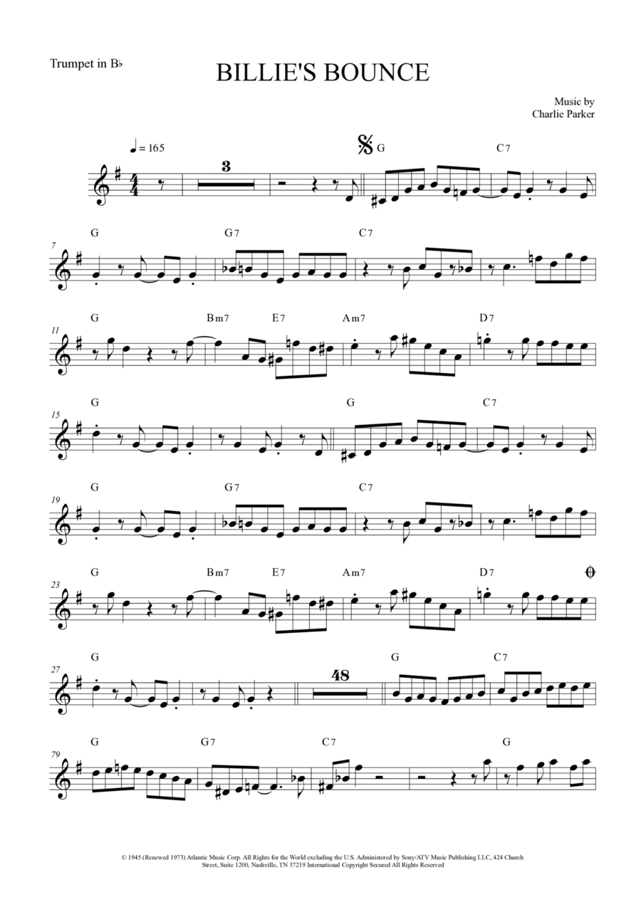 Billie's Bounce (bill's Bounce) B-Flat Trumpet scores gallery preview page 1