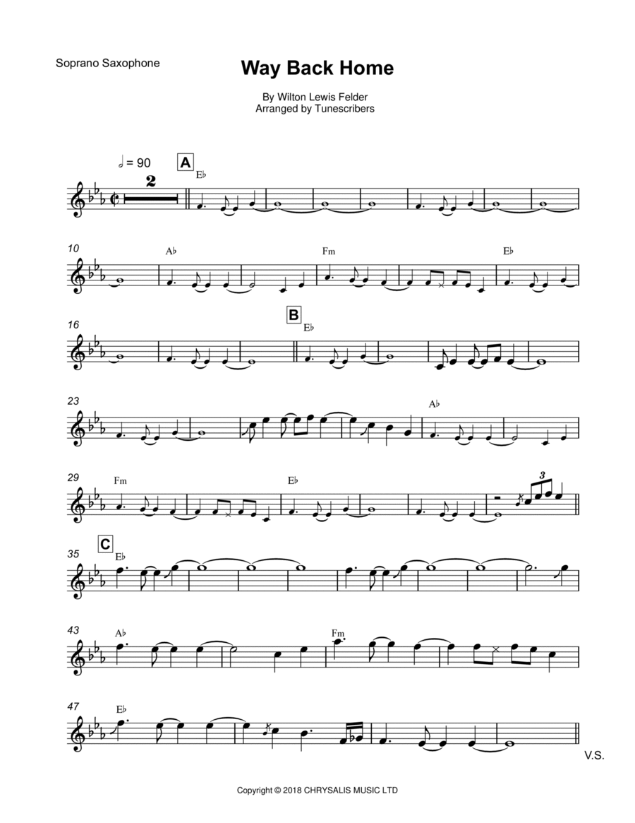 Way Back Home Soprano Saxophone scores gallery preview page 1