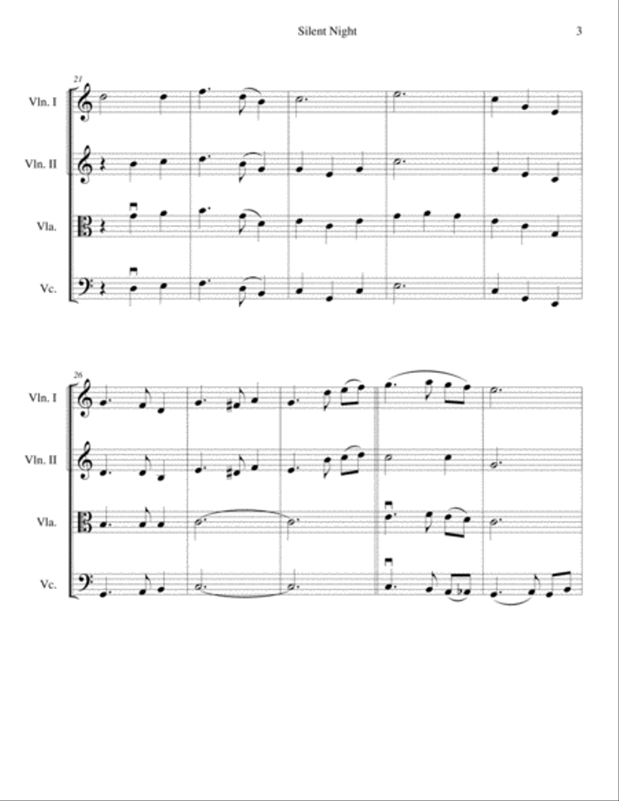 Silent Night - beautiful arrangement for string quartet String Quartet scores gallery preview page 3
