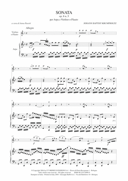 Sonata Op. 8 No. 5 for Harp and Violin (Flute)