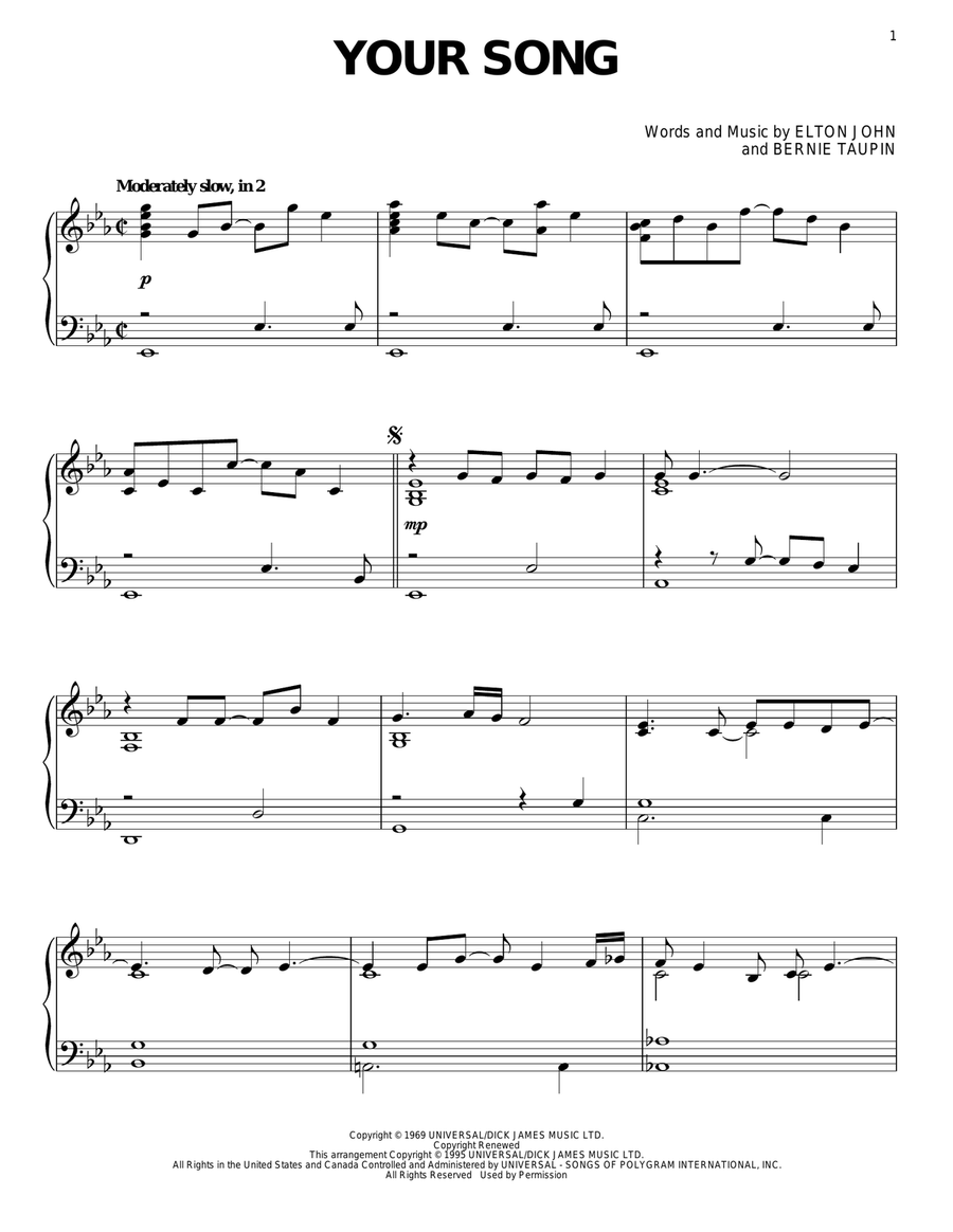 Your Song Piano Solo scores gallery preview page 1