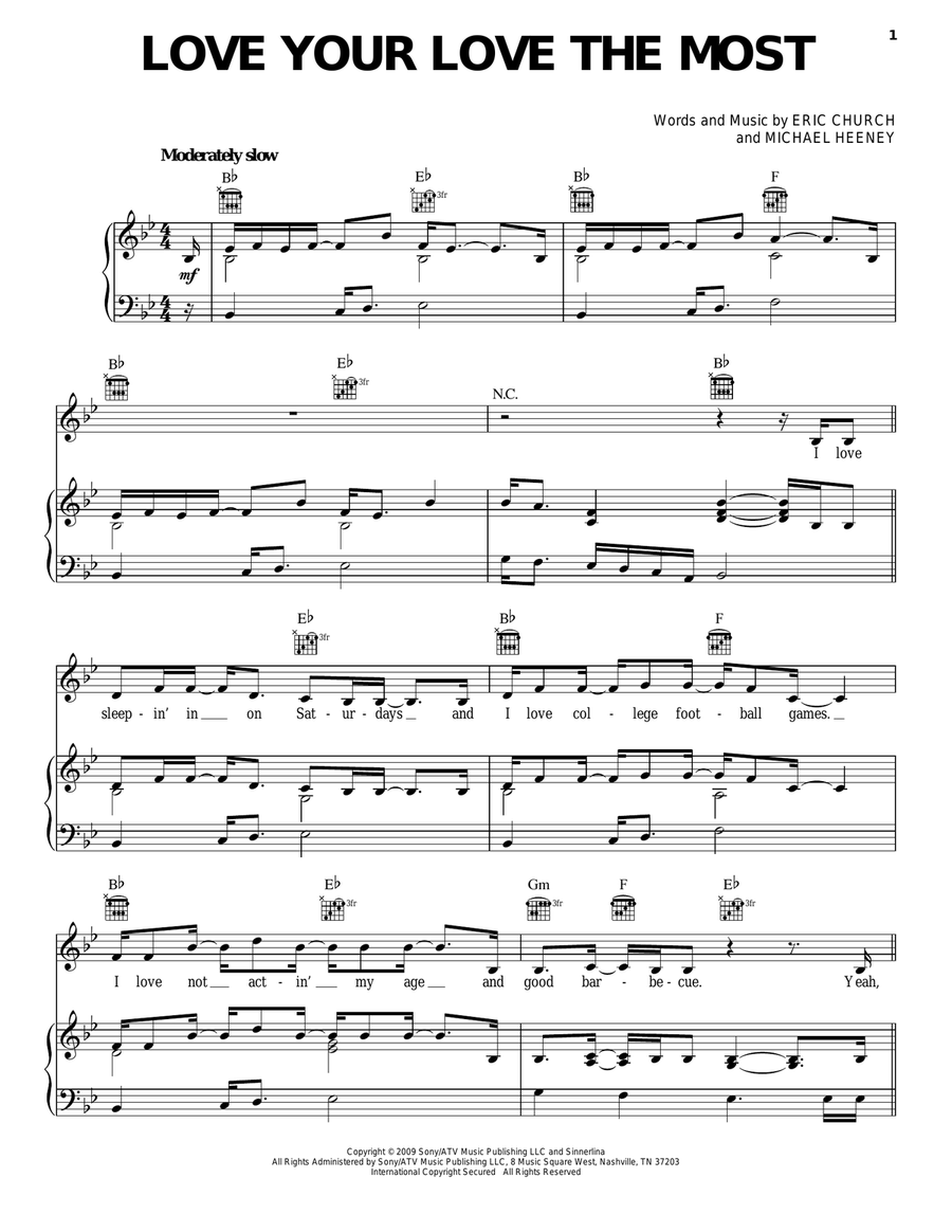 Love Your Love The Most Piano, Vocal, Guitar scores gallery preview page 1