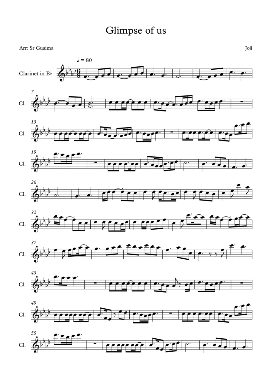 Glimpse Of Us B-Flat Clarinet scores gallery preview page 1
