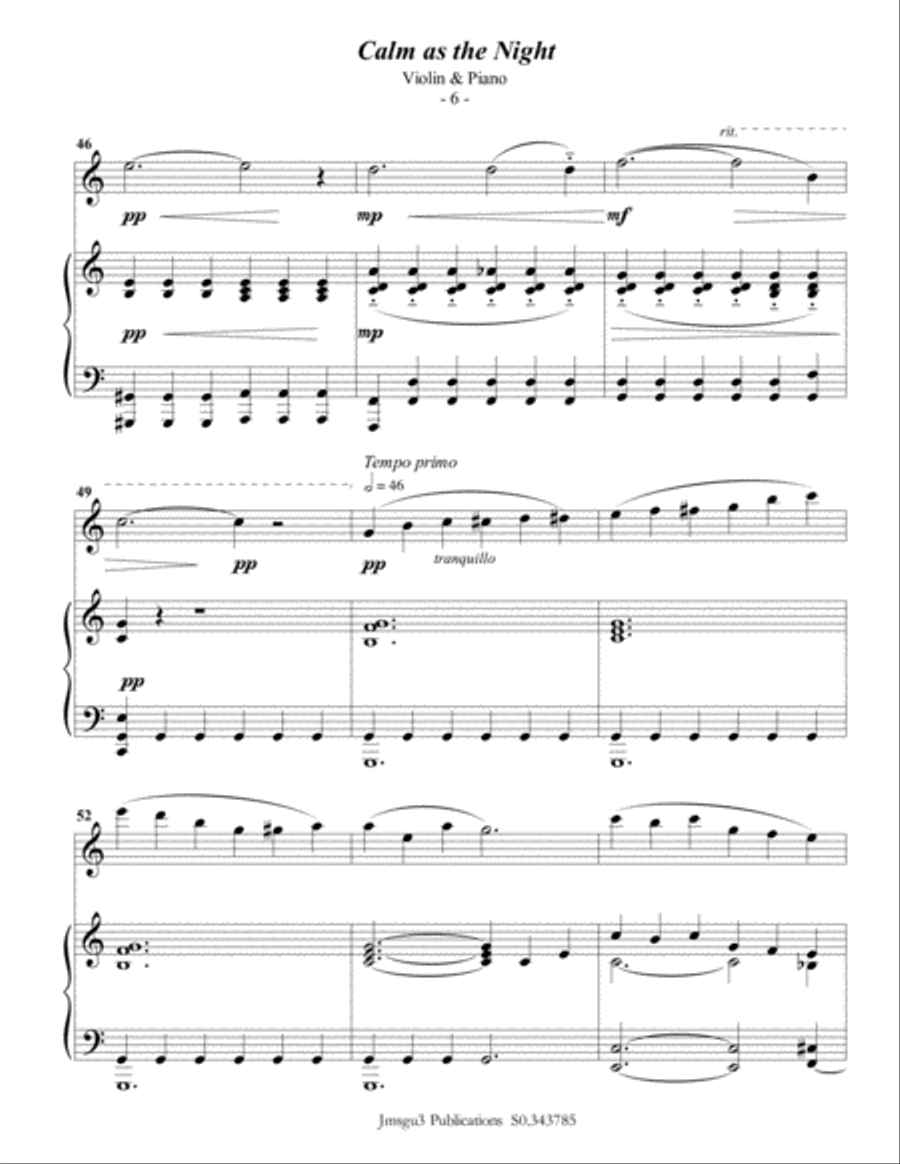 Bohm: Calm as the Night for Violin & Piano Violin Solo scores gallery preview page 6