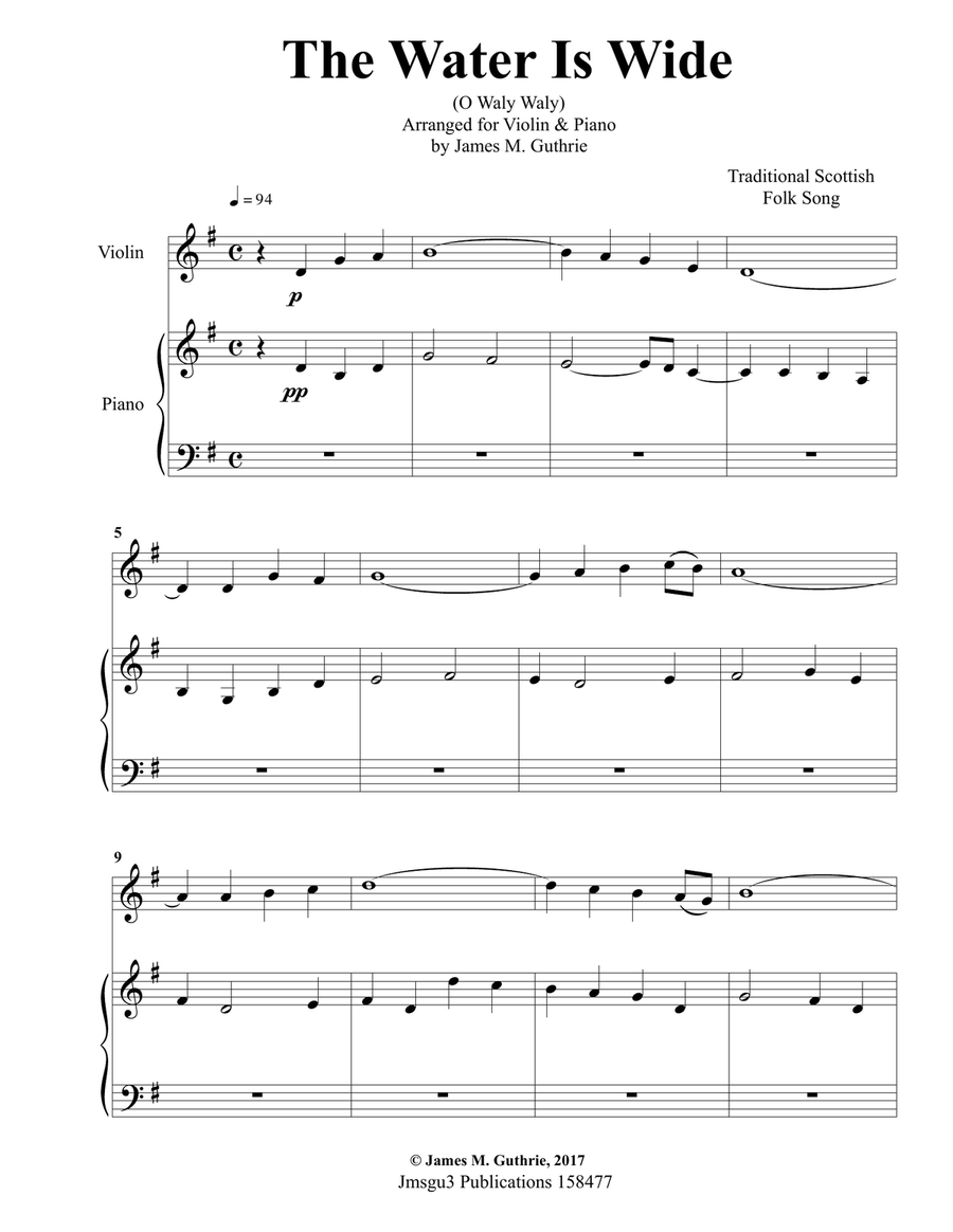 The Water is Wide for Violin & Piano Violin Solo scores gallery preview page 1