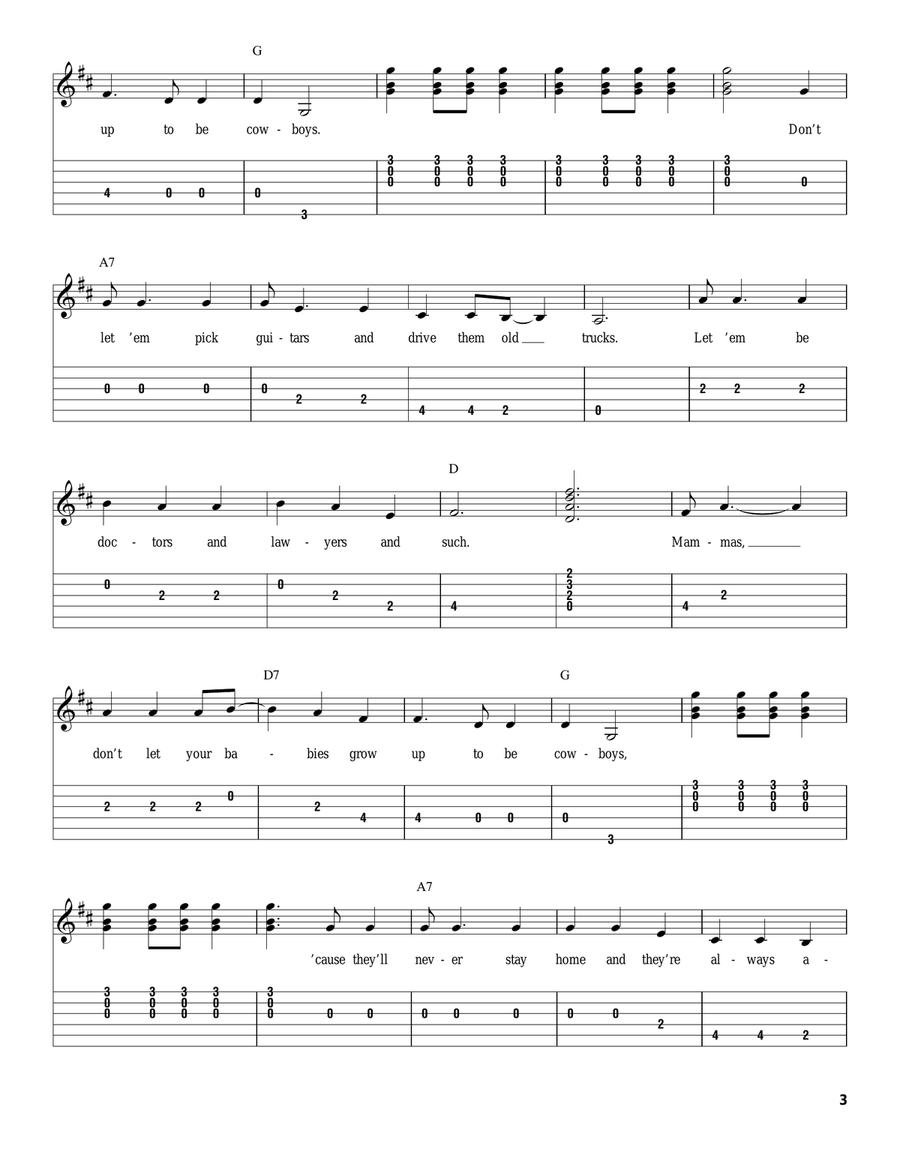 Mammas Don't Let Your Babies Grow Up To Be Cowboys Acoustic Guitar scores gallery preview page 3