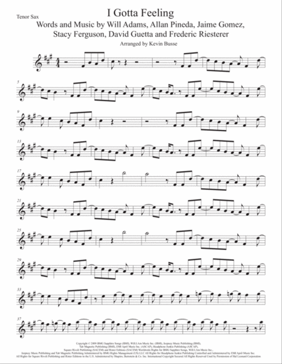 I Gotta Feeling Tenor Saxophone scores gallery preview page 1