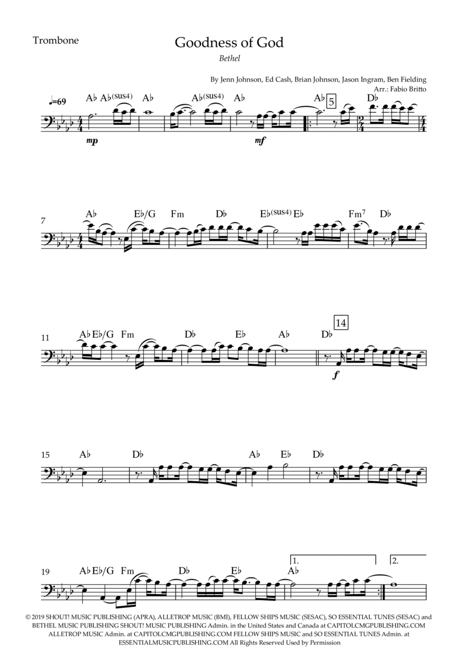 Goodness Of God Trombone Solo scores gallery preview page 1