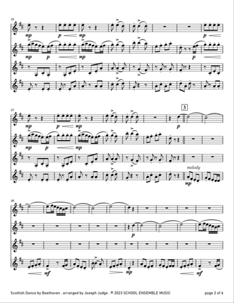 Scottish Dance by Beethoven for Clarinet Quartet in Schools Clarinet Quartet scores gallery preview page 2