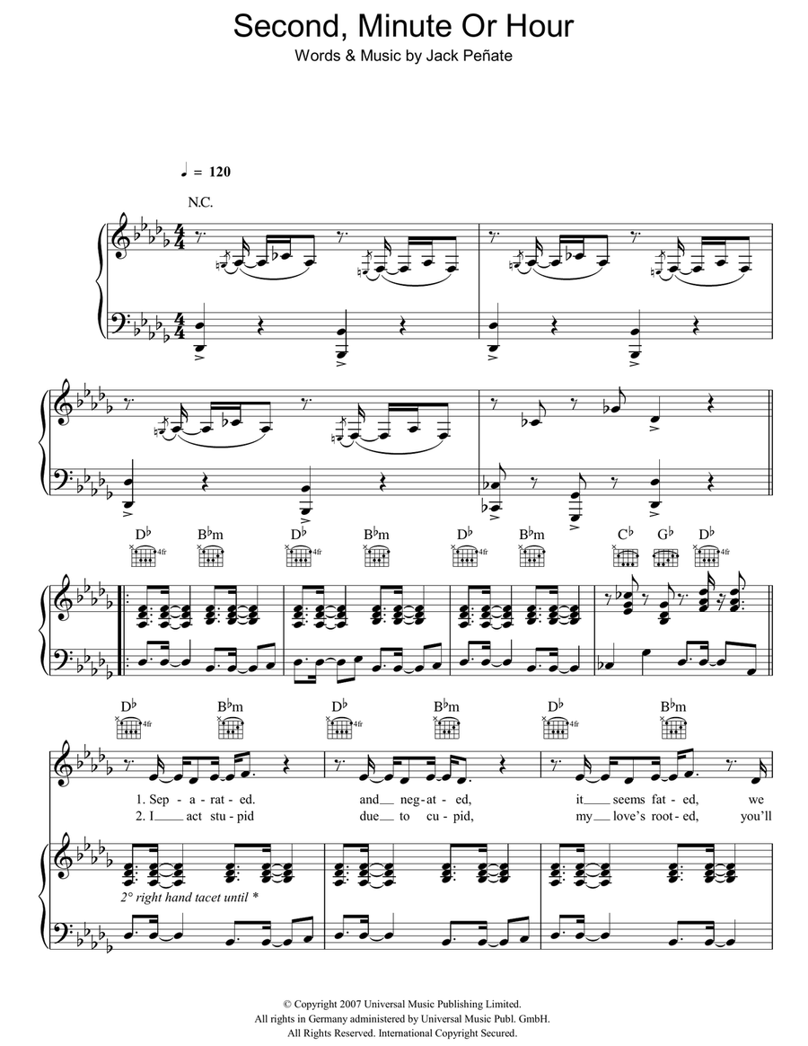 Second, Minute Or Hour Second, Minute Or Hour Piano, Vocal, Guitar scores gallery preview page 1