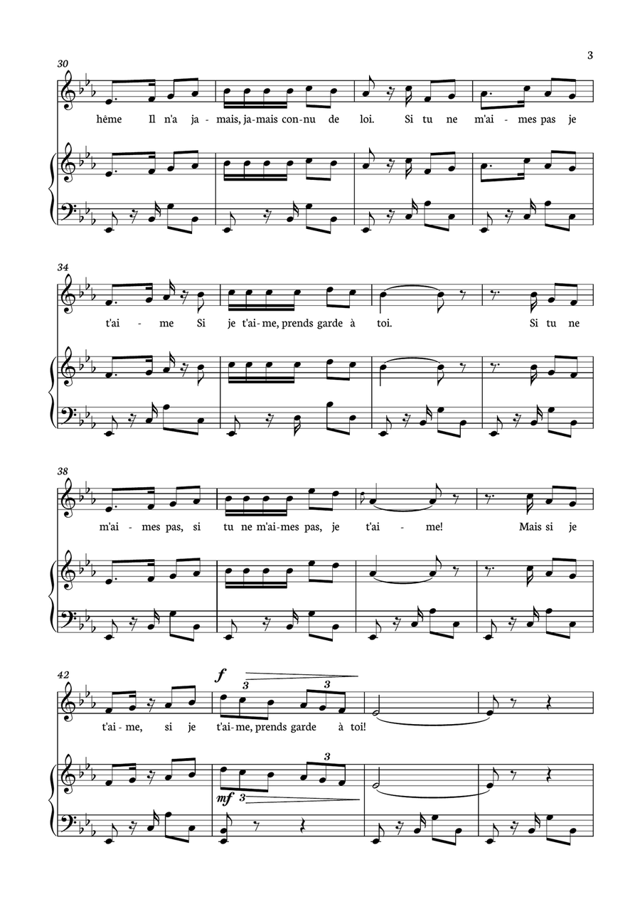 Habanera - Carmen for piano and voice in Eb minor. Piano, Vocal scores gallery preview page 3
