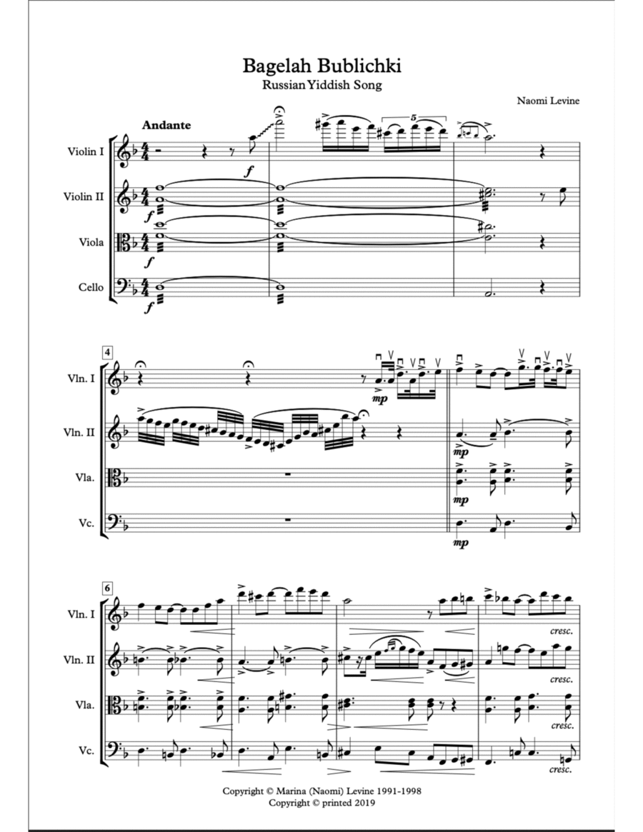 Bagelah Bublichki Bagelah Bublichki String Quartet scores gallery preview page 1