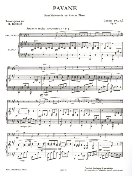 Pavane Op50 - Violoncelle ou Alto et Piano